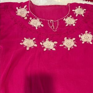 MEXICANA Fuchsia Blouse with Cream Embroidery